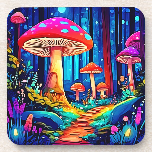 Magic Mushroom Path Design Beverage Coaster (Front)