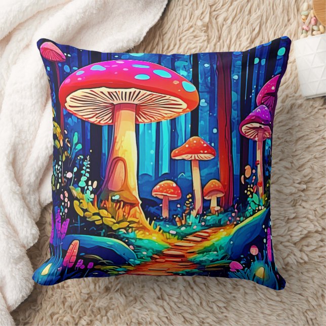 Magic Mushroom Path Design Throw Pillow (Blanket)