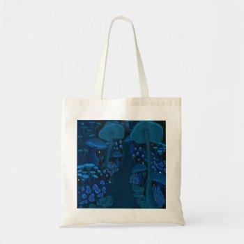 Magic Mushroom Realm Blue Green Tote Bag by dulceevents at Zazzle