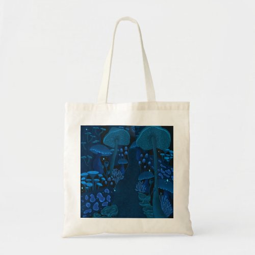 Magic Mushroom Realm Blue Green Tote Bag