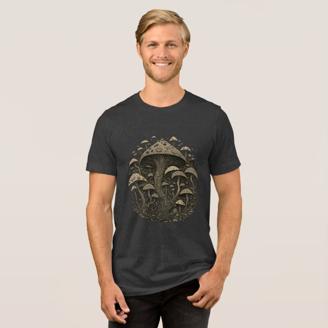 Magic Mushroom Sepia Art Tri-Blend Shirt (Front Full)