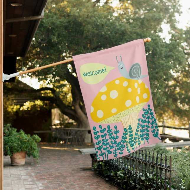 Magic Mushroom Sweet Snail Welcome CUSTOMIZE IT House Flag (In SItu)