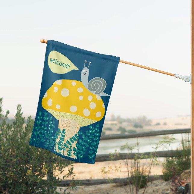 Magic Mushroom Sweet Snail Welcome CUSTOMIZE IT House Flag (Insitu (Back))
