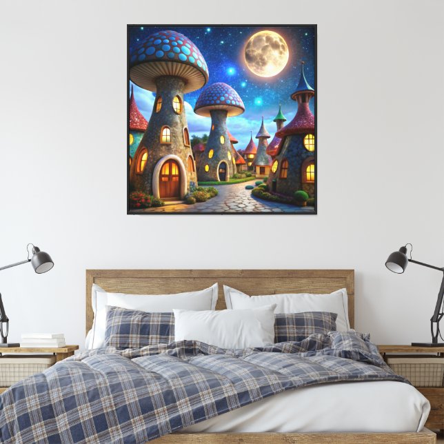 Magic Mushroom World: 4K Ultra-Realistic Modern Canvas Print (Insitu(Bedroom))