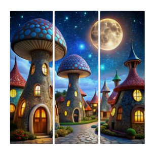 Magic Mushroom World: 4K Ultra-Realistic Modern Triptych