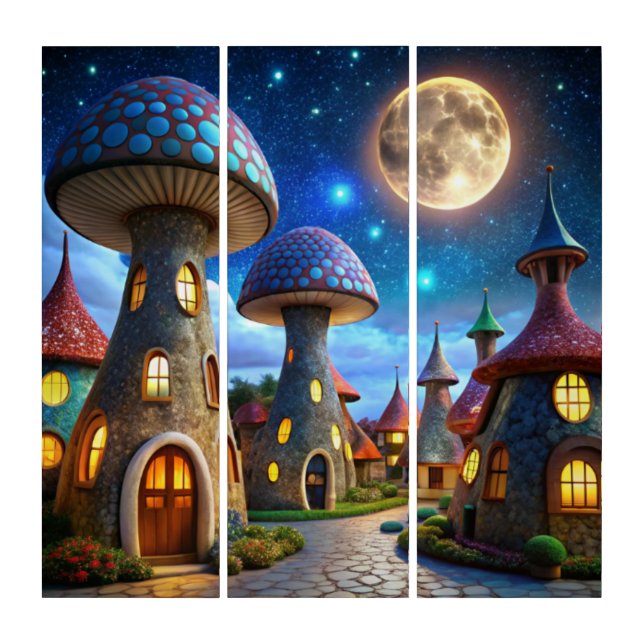 Magic Mushroom World: 4K Ultra-Realistic Modern Triptych (Front)