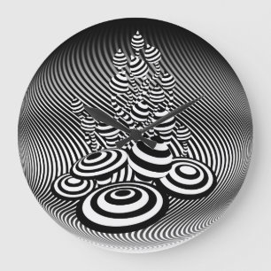 Magic Mushrooms b/w optical design Wall Clock. Large Clock