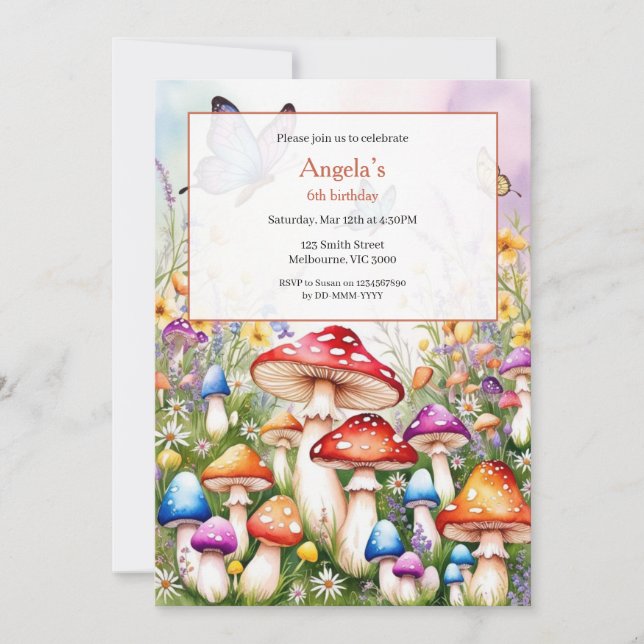 Magic Mushrooms Birthday Girls Invitation (Front)