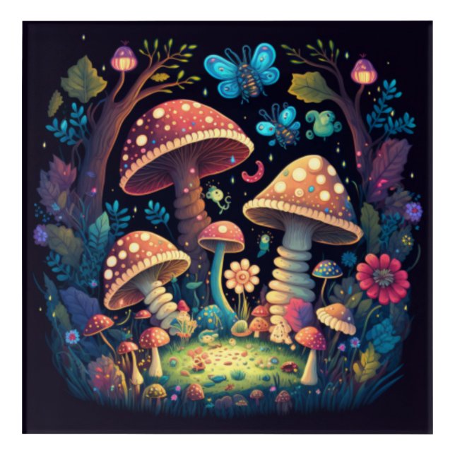 Magic mushrooms butterflies      acrylic print (Front)