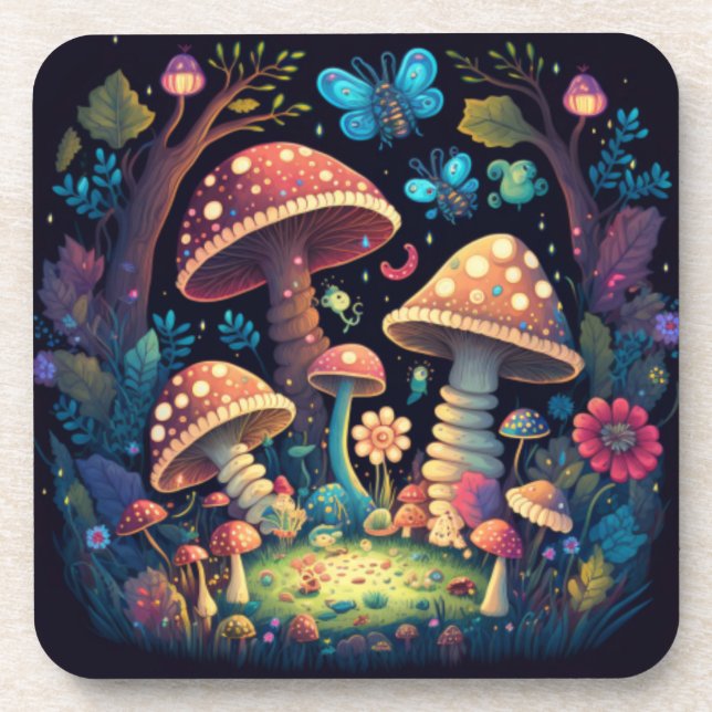 Magic mushrooms butterflies  beverage coaster (Front)