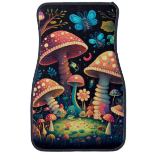 Magic mushrooms butterflies car floor mat