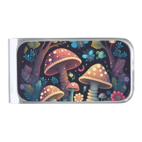 Magic mushrooms butterflies      silver finish money clip