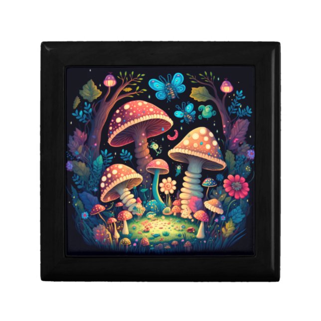Magic mushrooms butterflies Wooden Jewelry  Box (Front)
