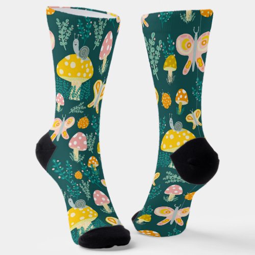 Magic Mushrooms Cute Butterflies Snails Ladybugs Socks