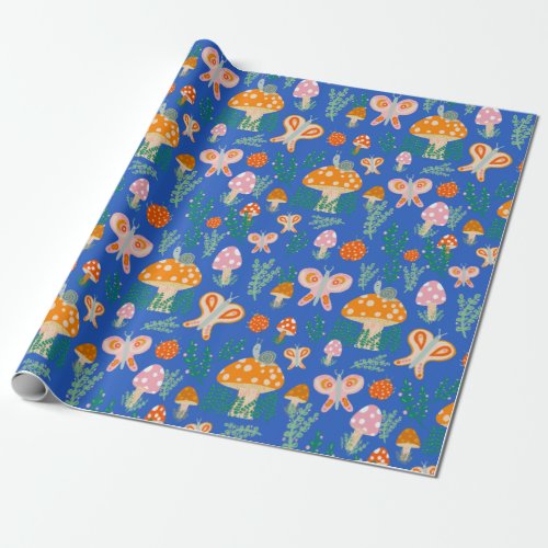 Magic Mushrooms Cute Butterflies Snails Ladybugs Wrapping Paper