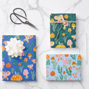 Magic Mushrooms Cute Butterflies Snails Ladybugs Wrapping Paper Sheets