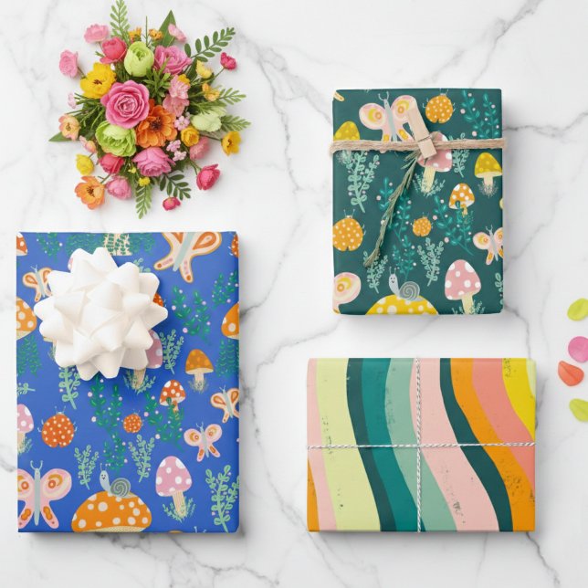 Magic Mushrooms Cute Butterflies Snails Ladybugs Wrapping Paper Sheets (Magic Mushrooms Cute Butterflies Snails Ladybugs Hand-drawn Colorful Wrapping Paper Sheets
)