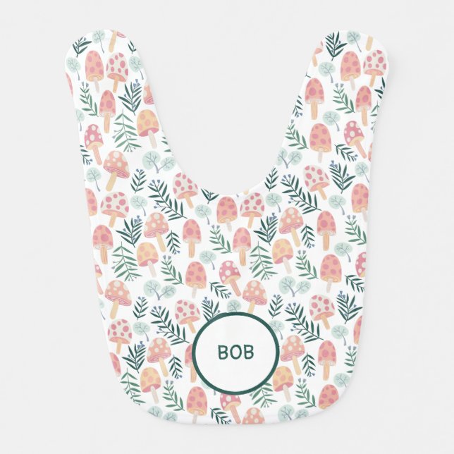 Magic Mushrooms Cute Forest Pattern Baby Bib (Front)