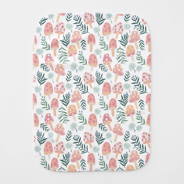 Magic Mushrooms Cute Forest Pattern Baby Burp Cloth (Front)