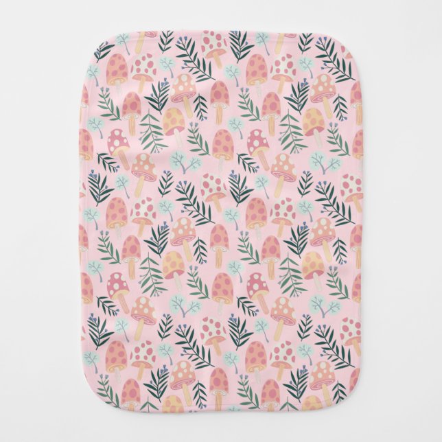 Magic Mushrooms Cute Forest Pattern Baby Burp Cloth (Front)