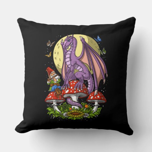 Magic Mushrooms Dragon Throw Pillow