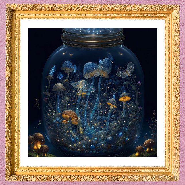 Magic Mushrooms | Fantasy Digital Art Poster (Shown: 16x16 print in ornate gold frame.)