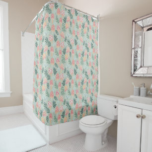 Magic Mushrooms Forest Pattern Pink Green Shower Curtain