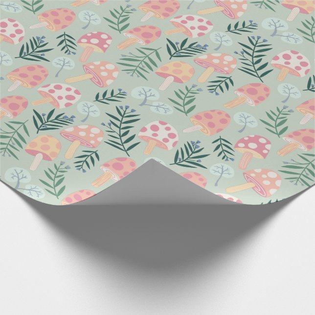Magic Mushrooms Forest Pattern Wrapping Paper (Corner)