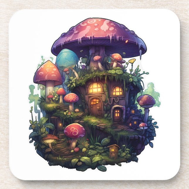 Magic mushrooms house beverage coaster (Front)
