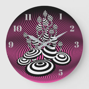 Magic Mushrooms pink optical design Wall Clock. Large Clock