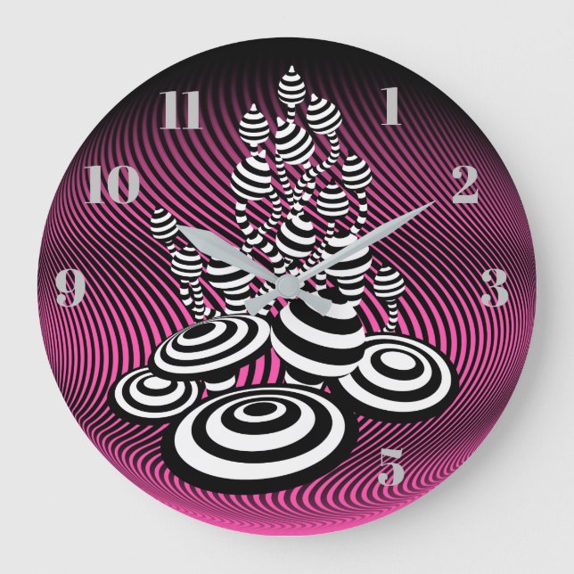 Magic Mushrooms pink optical design Wall Clock. Large Clock (Front)