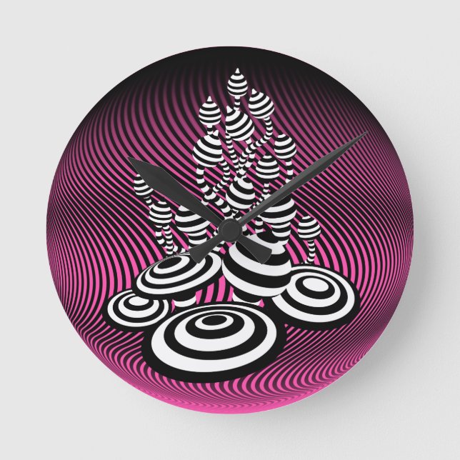 Magic Mushrooms pink optical design Wall Clock. Round Clock (Front)