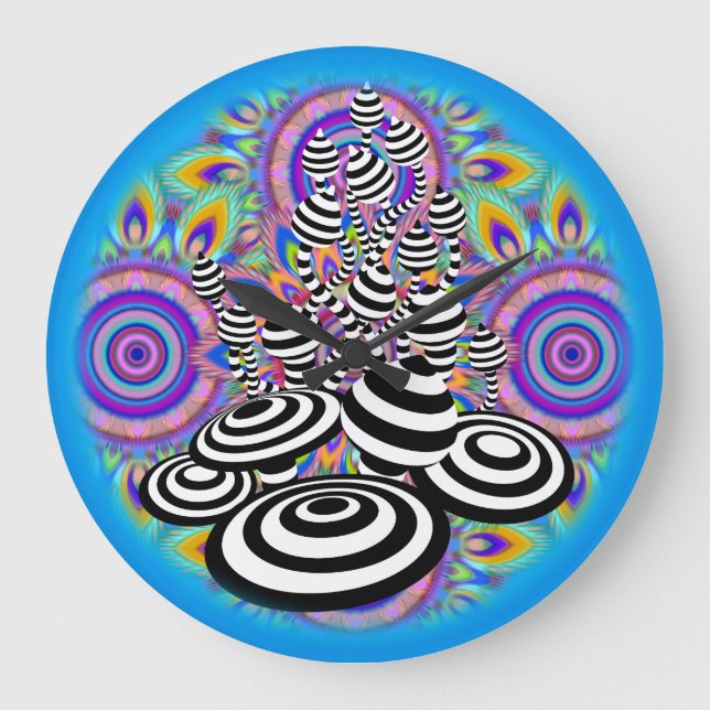 Magic Mushrooms psychedelic flower garden Large Clock (Front)