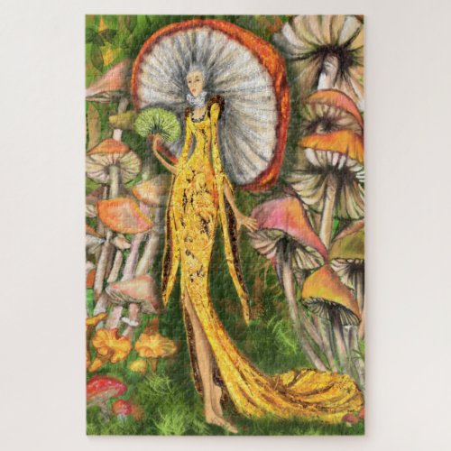 Magic Mushrooms Queen Fantastic Fairytale Painting Jigsaw Puzzle