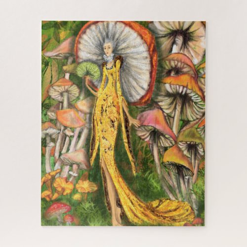 Magic Mushrooms Queen Fantasy Fairytale Painting Jigsaw Puzzle