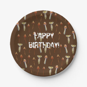 Magic Mushrooms Species Watercolor Art Paper Plates