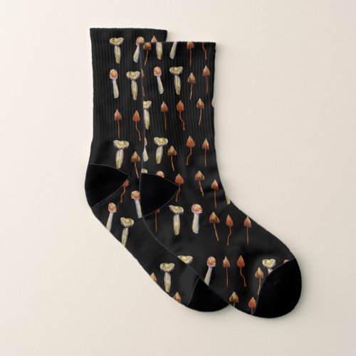 Magic Mushrooms Species Watercolor Art Socks