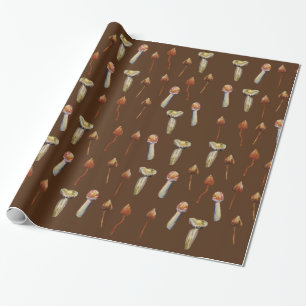 Magic Mushrooms Species Watercolor Art Wrapping Paper