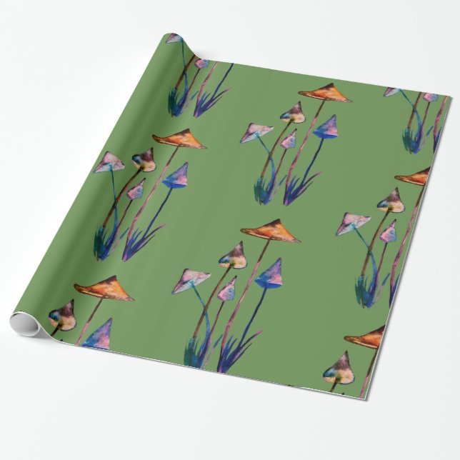 Magic Mushrooms Watercolor Art Wrapping Paper (Unrolled)