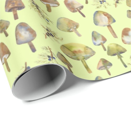 Magic Mushrooms Watercolor Forest Pattern Gift Wrapping Paper