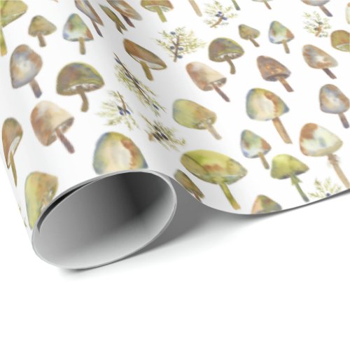 Magic Mushrooms Watercolor Forest Pattern Gift Wrapping Paper