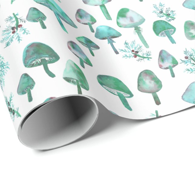 Magic Mushrooms Watercolor Forest Pattern Gift Wrapping Paper (Roll Corner)