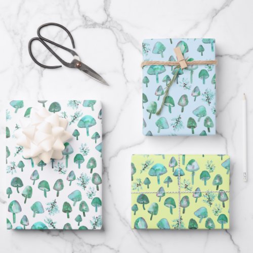 Magic Mushrooms Watercolor Forest Pattern Gift Wrapping Paper Sheets