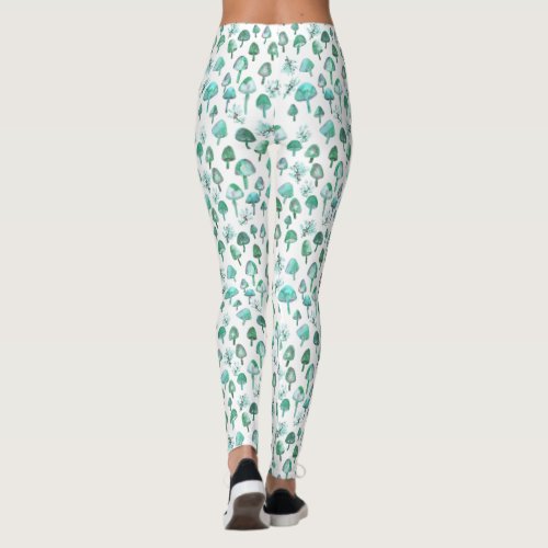 Magic Mushrooms Watercolor Forest Pattern Leggings