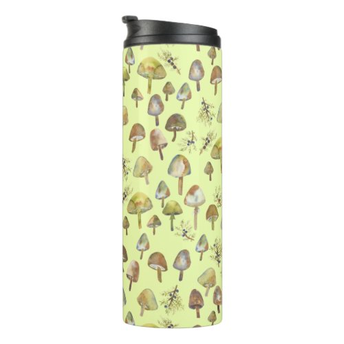 Magic Mushrooms Watercolor Forest Pattern Thermal Tumbler