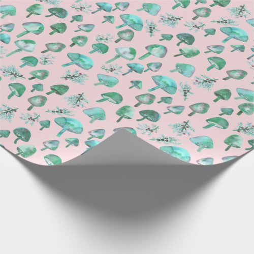 Magic Mushrooms Watercolor Forest Pattern Wrapping Paper