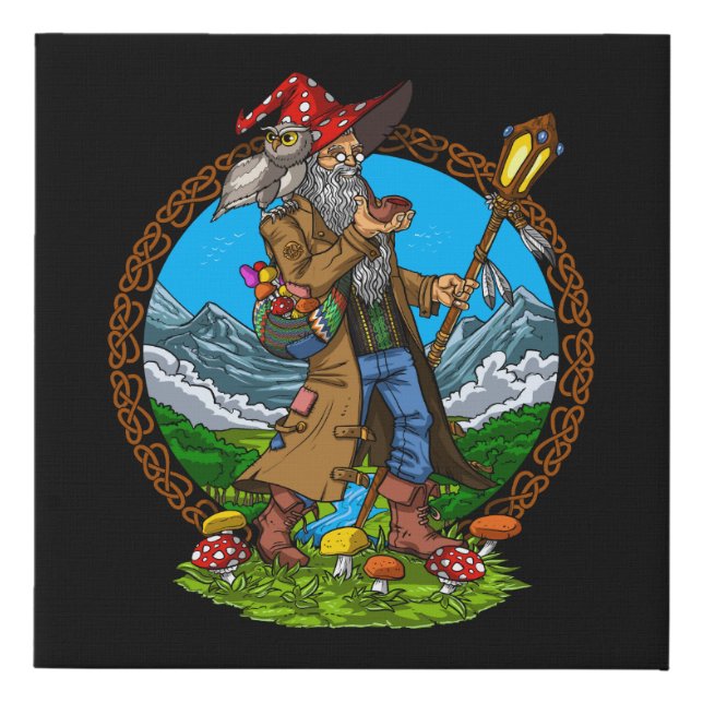 Magic Mushrooms Wizard Faux Canvas Print (Front)