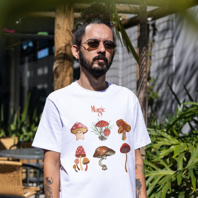 Magic mushrooms yoga meditation camping art fungi  T-Shirt (Creator Uploaded)