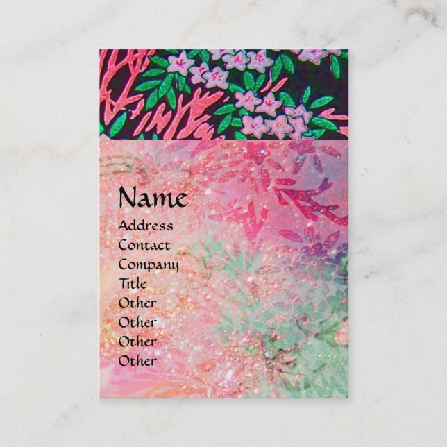 MAGIC MYRTLE Floral Sparkling Reflections Pink Business Card (Front)