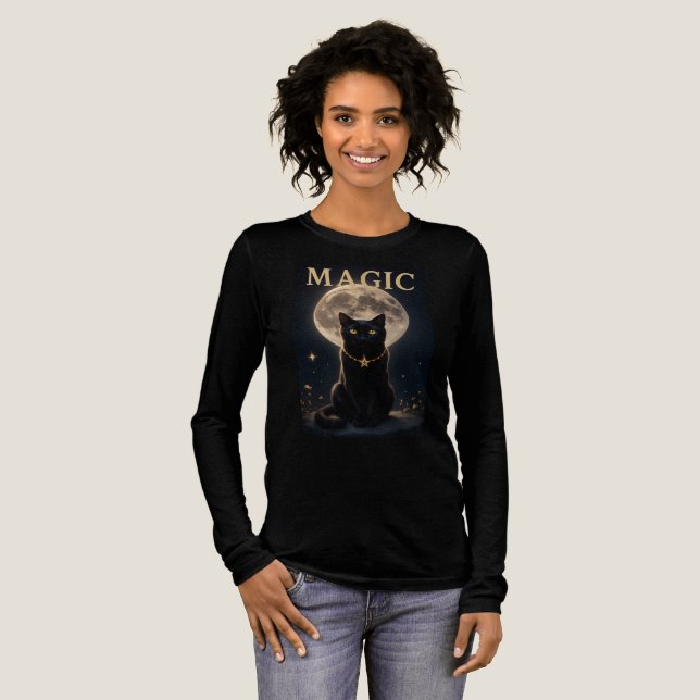 MAGIC – Mystic Black Cat & Full Moon Design Tri-Blend Shirt (Full Front)